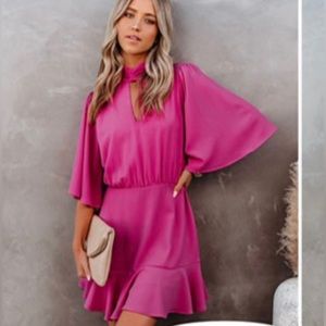 Hot Pink Tie Ruffle Dress -Size Small - Worn Once